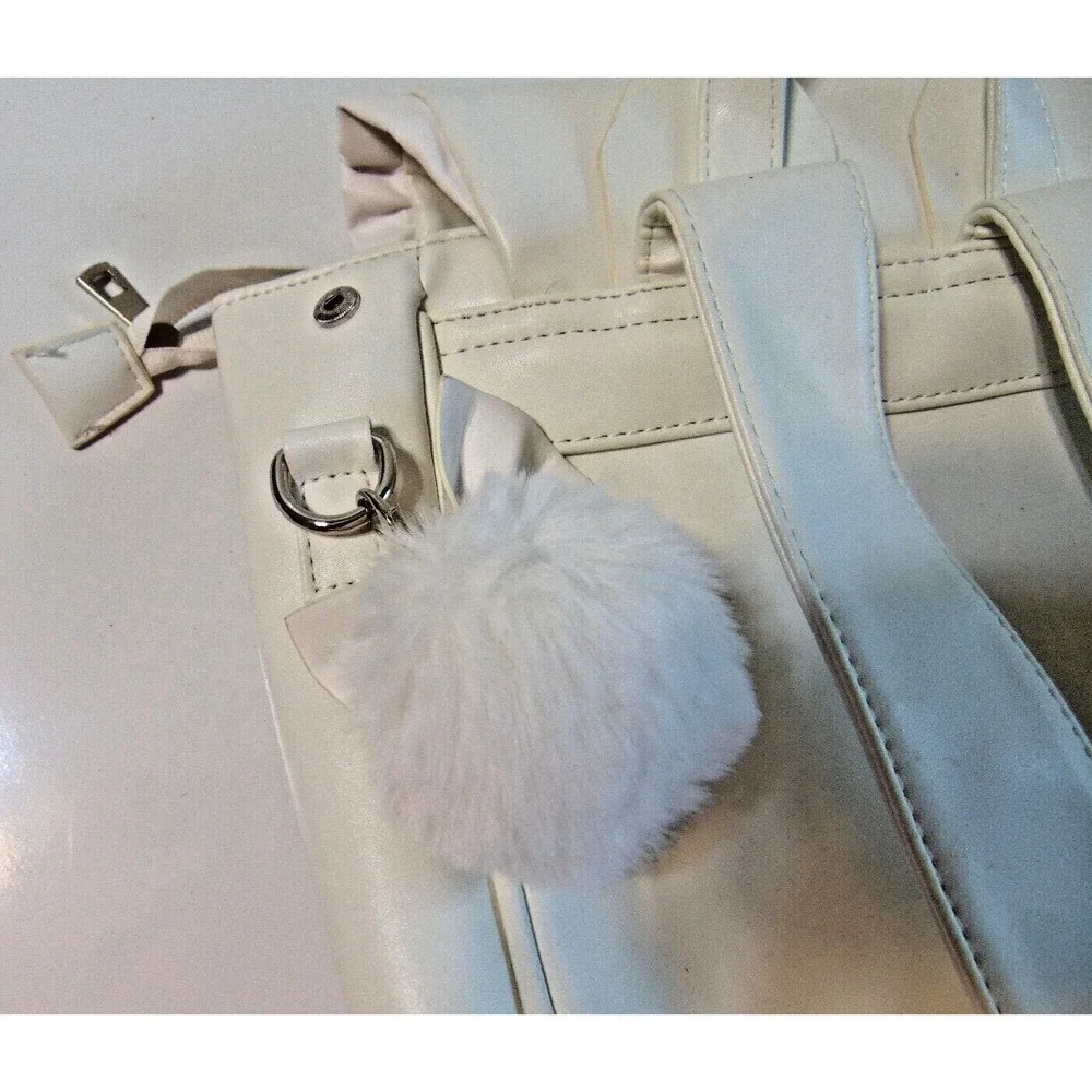 Women's Girl's Backpack Bag Purse White Medium Student Kitty Cat Straps Bow